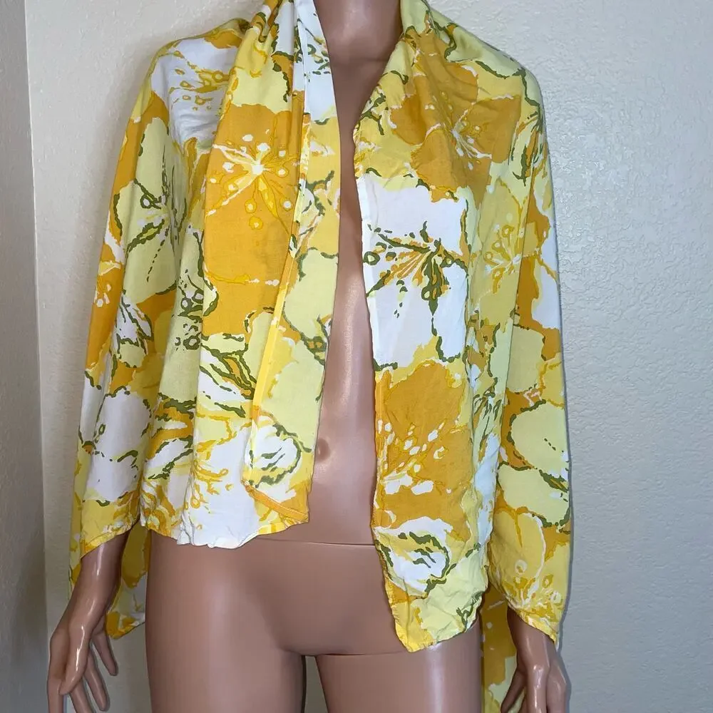 Faithfull the Brand Asturias wrap scarf yellow floral print lightweight OSFM